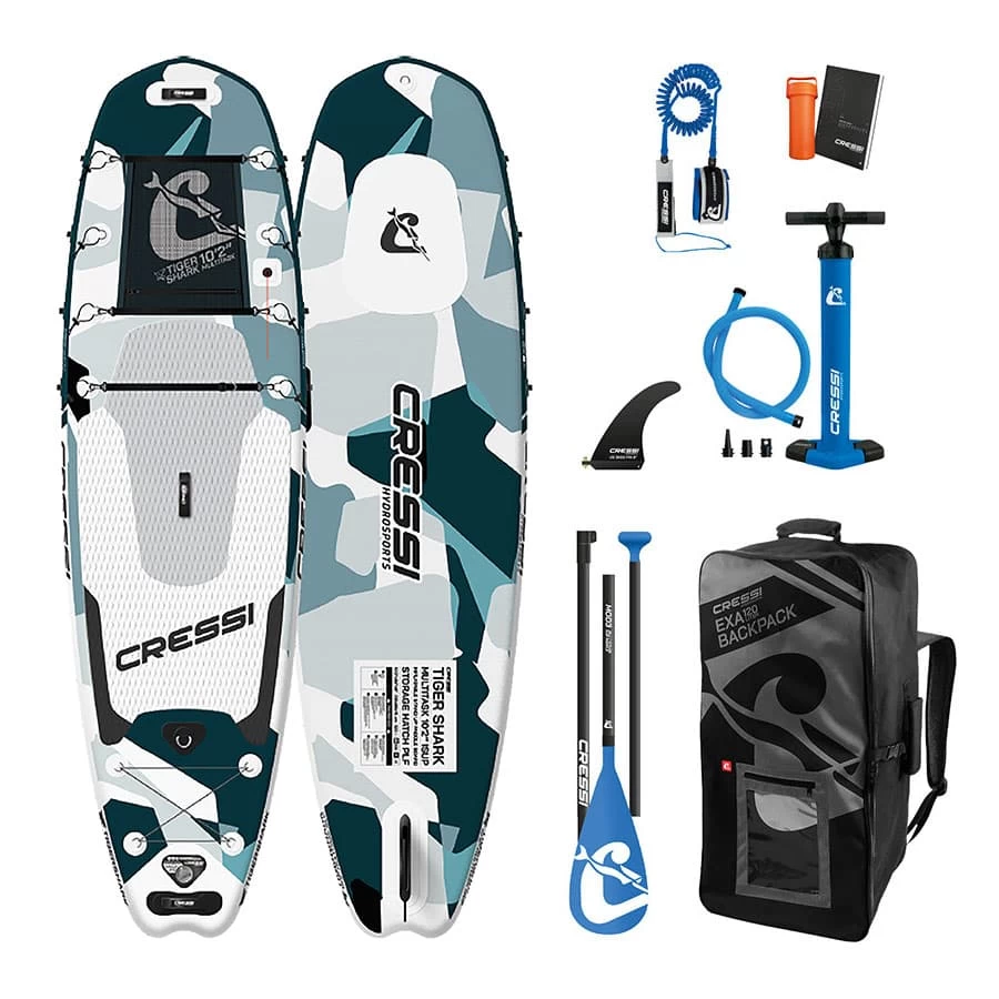 CRESSI Isup Tiger Shark 10'2" Paddle Surf Board Set Aufblasbar Grau 1 CRESSI Isup Tiger Shark 10'2" Paddle Surf Board Set Aufblasbar Grau